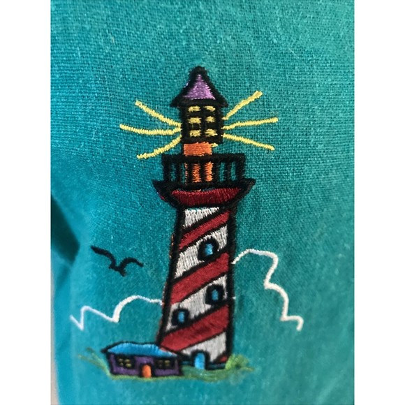 Country Concepts Dress M Teal Green Linen Cotton Midi Shift Lighthouse Solid - Picture 3 of 8